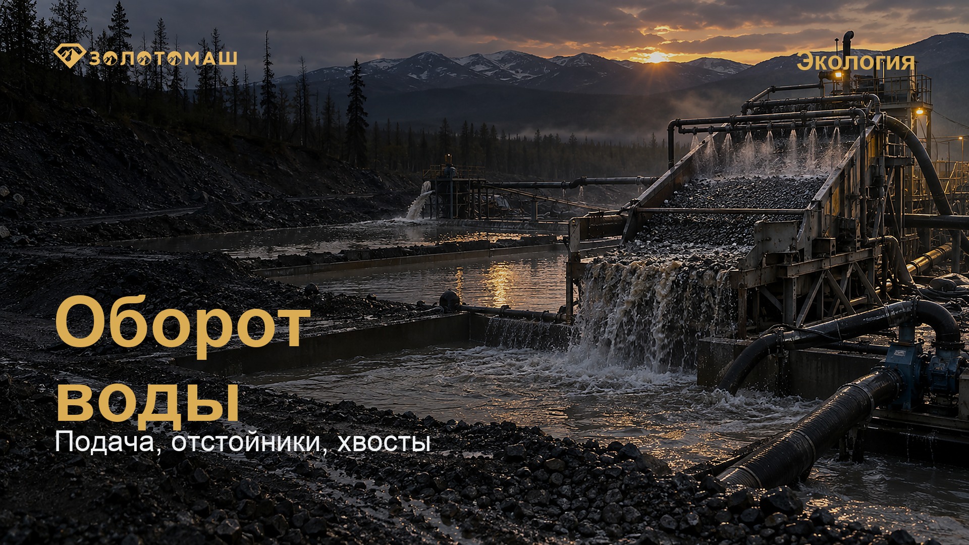 Оборот воды, отстойники и хвосты промывочного участка Водный контур промывочного участка с грохотом, отстойниками и хвостами