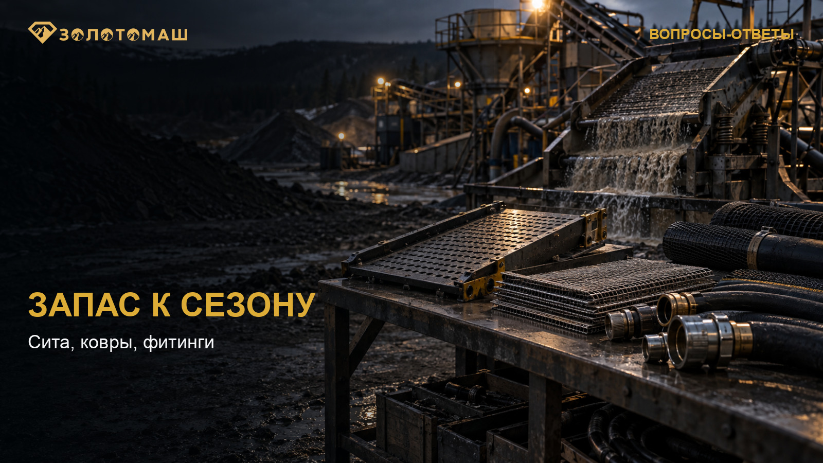 Запас расходников для промывочного комплекса Расходники для грохота и промывочного комплекса на промышленной площадке